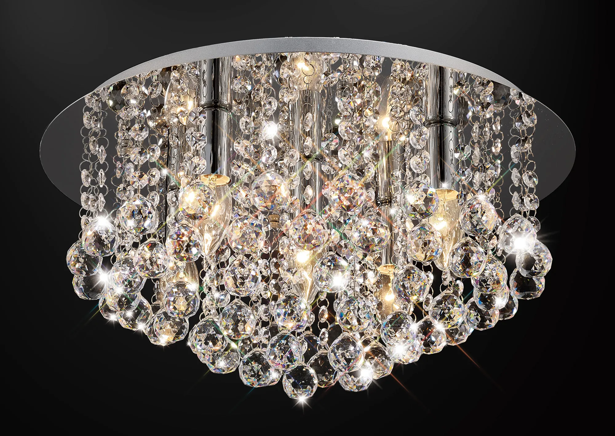 D0145  Acton Crystal Round Flush Ceiling 5 Light Polished Chrome